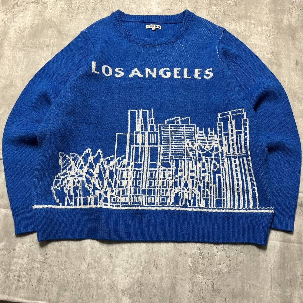 Fashion Nova Blue Los Angeles 100% Acrylic Long Sleeve Sweater Pullover Mens 2XL